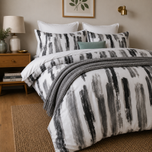 (Stripe Grey, King) Reversible Duvet Quilt Cover Bedding Set With Pillow Cases Single Double King