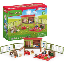 Schleich Farm World - 26 PC Little Pets Pen and Picnic Playset - Tiny Pets Farm Friends with Girl, Kitten, Bunnies and Accessories - Kids 3+