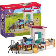 Schleich Horse Club - 34PC Stall Horse Toy Playset with Mare and Foal Figure, Cat Figurine - Interactive, Realistic Kids Toys Ages 5+ | 42611