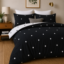 (Black & White Dotted, Double) Reversible Duvet Quilt Cover Bedding Set With Pillow Cases Single Double King