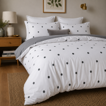 (Dotted, Double) Reversible Duvet Quilt Cover Bedding Set With Pillow Cases Single Double King