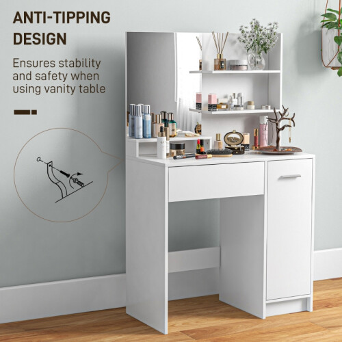 Dressing Table and Stool Set, with Storage - White 2