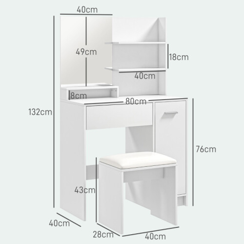Dressing Table and Stool Set, with Storage - White 1