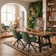 (Forest Green, Set of 6) Velvet Swivel Dining Chairs, Modern Upholstered Armchair with 360° Rotating Base - GOEURVANT
