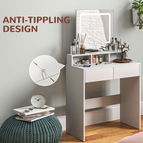 Storage Dressing Table, with LED Light Mirror - White 2