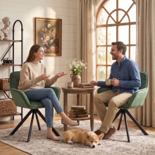 (Forest Green, Set of 2) Velvet Swivel Dining Chairs, Modern Upholstered Armchair with 360° Rotating Base - GOEURVANT
