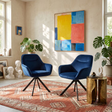 (Prussian Blue, Set of 4) Velvet Swivel Dining Chairs - GOEURVANT
