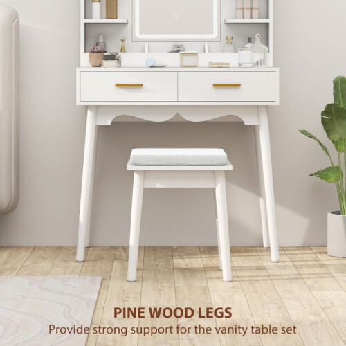 Elegant Dressing Table, with LED Mirror - White 2