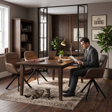 (Dark Brown, Set of 4) PU Leather Swivel Dining Chairs - GOEURVANT