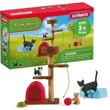 Schleich Farm World Cute Cats and Kittens Playtime Figurine Set-9-Piece Realistic Momma Cat and Baby Kitten Figurine Large Playset for Ages 3+