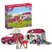 Schleich Horse Club - 110 PC Car and Trailer Tent Camping Playset with Fun Horse and Rider Figures for Girls and Boys - Kids Ages 5+ | 42535