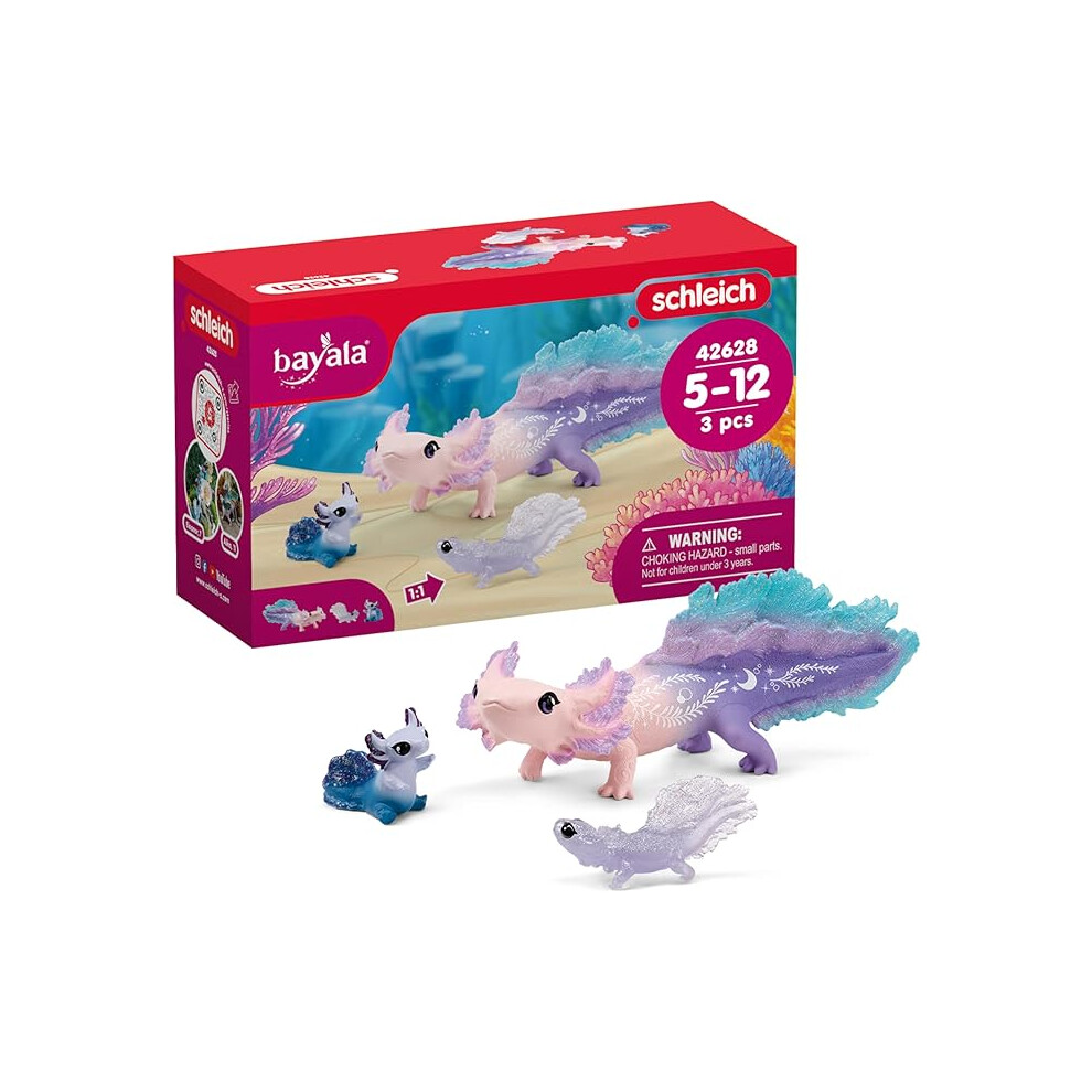 Schleich Bayala - 3Pc Colorful Axolotl Figurine Toy Set - Mermaid Mythical Creature - Cute Undersea Fairy Salamander Figures - Kids Ages 5+ | 42628