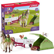Schleich Horse Club - 23 PC Sarah's Camping Adventure Horse Playset - Includes Rider, Mare, Wagon, Tent and Accessories - Kids Ages 5+ | 42533