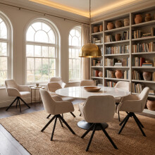 (Beige Fabric, Set of 4) Swivel Dining Chairs - GOEURVANT