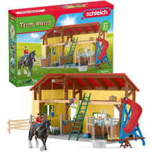 Schleich FARM WORLD - 82 PC Horse Stable Playset with Farmer, Horse and Rider Figurines - Functional Barn & Stable Playsets - Ages 3+ | 42485