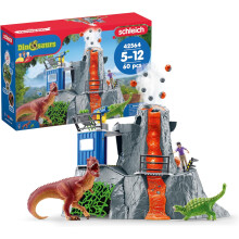 Schleich Dinosaurs - 60PC Volcano Expedition Base Camp Playset - Dinosaur Toy Playset with LED, Smoke Erupting - Interactive for Kids Ages 5+ | 42564