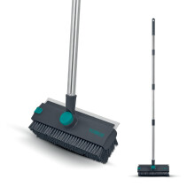 Tower 2-in-1 Floor Scrubbing Brush with Squeegee, Rotating Head, Edge Bristles & Long Handle, Anthracite & Teal, T769011TL