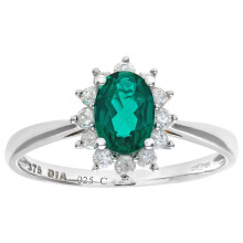 (K) Jewelco London 9ct White Gold Round 1/4ct Diamond Oval 0.67ct Emerald Classic Royal Oval Cluster Ring 10mm - PR1AXL0470WEM