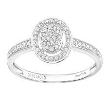 (P) Jewelco London 9ct White Gold Round 20pts Diamond Halo Engagement Ring - PR1AXL1408W