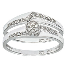 (K) Jewelco London 9ct White Gold Round 12pts Diamond Faux Solitaire ZigZag Eternity Bridal Set Ring 5mm 3mm - PR0AXL9816W