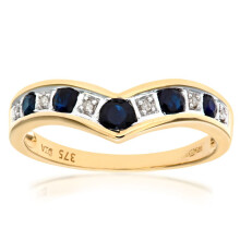 (O) Jewelco London 9ct Yellow Gold Round 2pts Diamond Round 0.46ct Sapphire Alternating Channel Wishbone Ring 2mm - PR0AXL3026YSA
