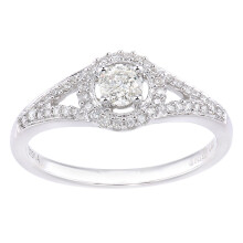 (P) Jewelco London 18ct White Gold Round 22pts Diamond 18pts Split Shoulder Pave Halo Solitaire Engagement Ring - PR1AXL2335W18