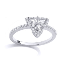 (Q) Jewelco London Rhodium Plated Sterling Silver Pear CZ Celtic Trinity Knot Cluster Engagement Ring - GSR1031