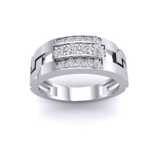 (T) Jewelco London Mens Platinum Plated Sterling Silver CZ Tiered Curb Link Eternity Ring - GVR931