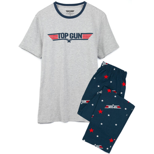 (XX-Large) Top Gun Short Sleeve Long Leg Pyjama Set (Mens Black)