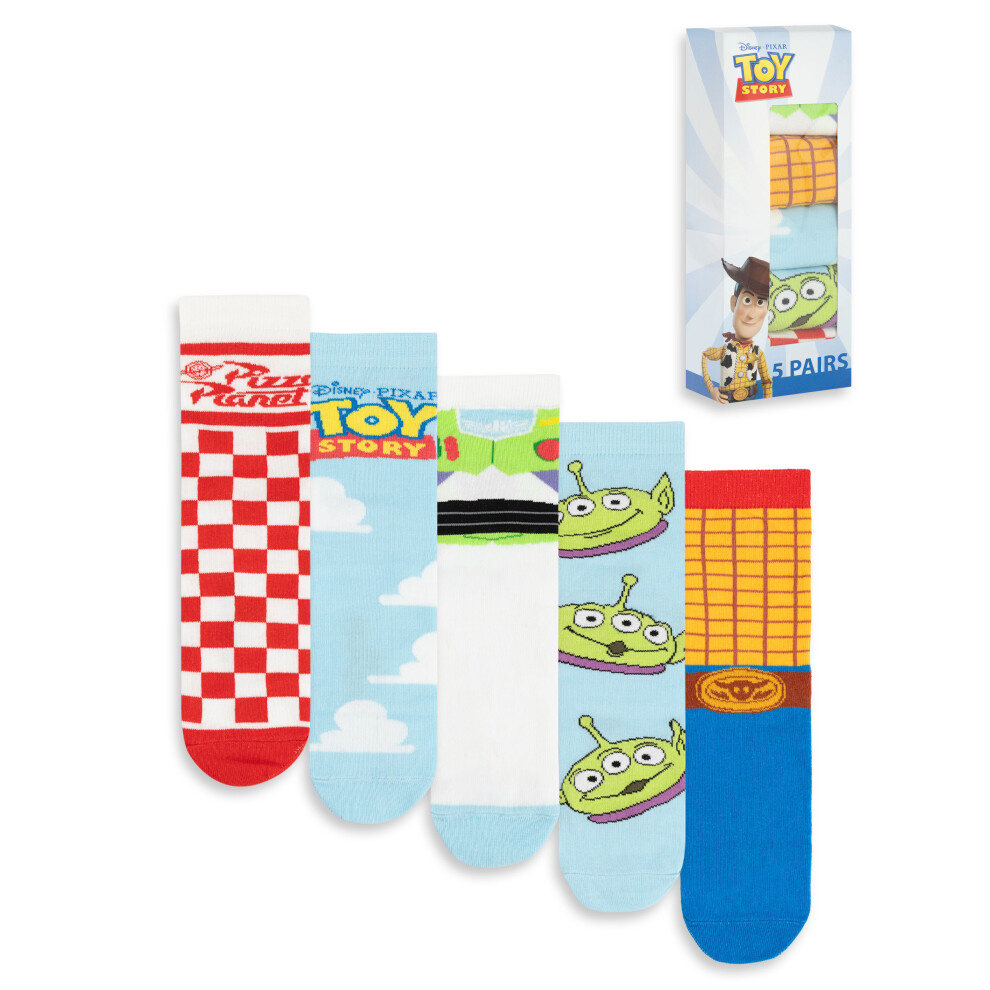 Disney Toy Story Unisex Calf Socks Set of 5 | Multicoloured Pizza Planet & Character Prints | Everyday Wear | Various Patterns in Red, Blue, White, Green, Yellow Merch - Image 2