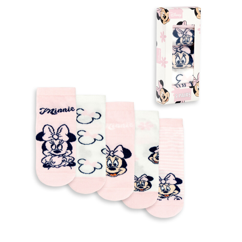 Disney (6-8.5 Uk Child) Calf Socks Set Of 5 (Girls Pink)