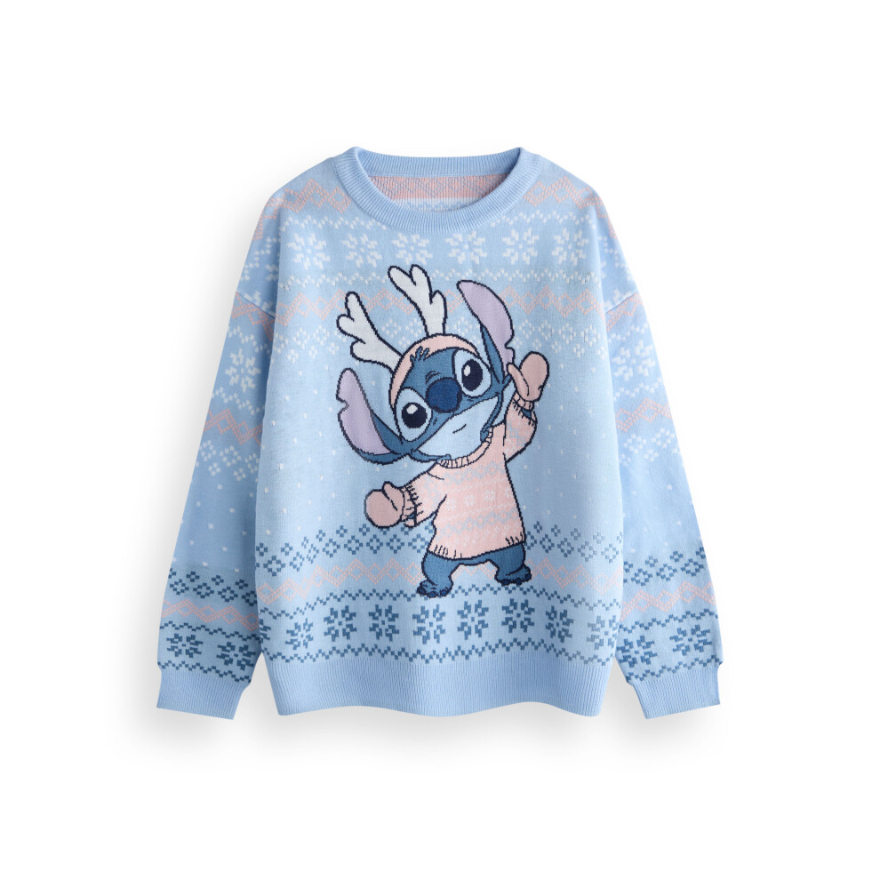 Disney (Large) Lilo & Stitch Christmas Jumper (Womens Blue)