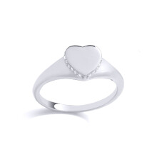 (R) Jewelco London Ladies Rhodium Plated Sterling Silver CZ Edge Set Halo Love Heart Signet Ring - GVR885