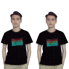 2X Men Sound Activated Led T-Shirt Light Flashing Rock Disco Equalizer Short Sleeve Led T Shirt M