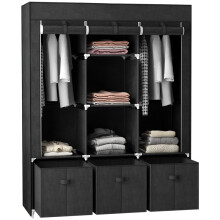Armoire pliante en tissu noir avec 3 tiroirs de rangement