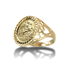 (R) Jewelco London Men's Solid 9ct Gold Love Hearts St George & Dragon Medallion Ring (10th Ounce Brittania Coin Size) - JRN171-T-SG