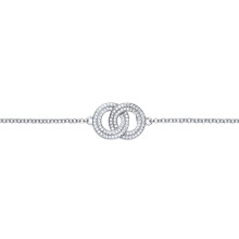 Jewelco London Ladies Sterling Silver Cubic zirconia Pave Linked Rings Charm Bracelet 13mm 7 inch - GVB387