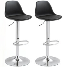 Set of 2 Swivel Bar Stools with Backrest Adjustable Black