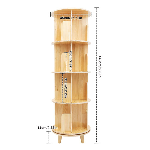4-tier Rotating Bookshelf Wooden bookshelf
