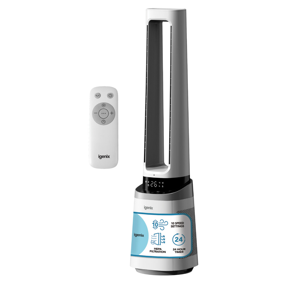 Photos - Fan Igenix 41 Inch Bladeless  with Air Purifier, HEPA Filter, 10 Speeds, Oscillation, LED Display, 24hr Timer, Silent Operati 