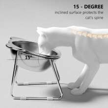 304 Stainless Steel Raised Cat Bowl with 15 Elevated Design Tilted Neck Guard Healthy Feeding Shatterproof for Cats Puppies