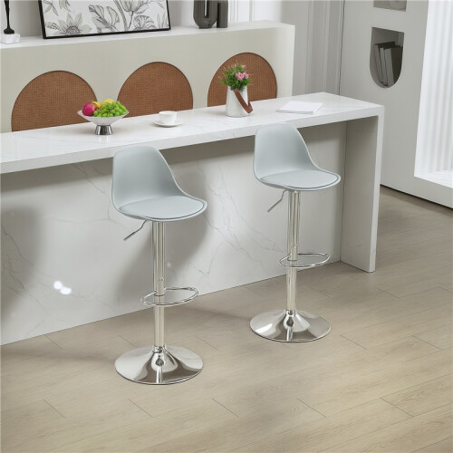 Set of 2 Swivel Bar Stools with Backrest Adjustable Grey 2