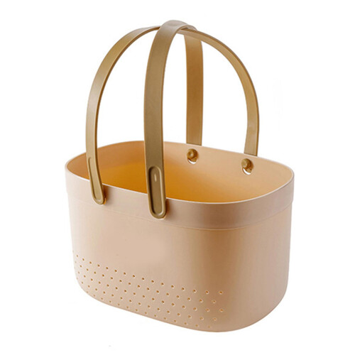 (Pink) Large Capacity Portable Bath Basket with Silicone Handle for Bathroom Storage