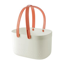 (White) Gran capacidad Cesta de baño portátil con mango de silicona para almacenamiento de baño