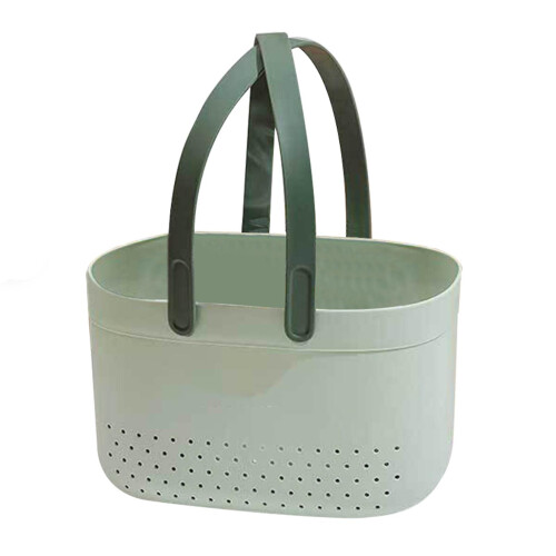 (Green) Large Capacity Portable Bath Basket with Silicone Handle for Bathroom Storage