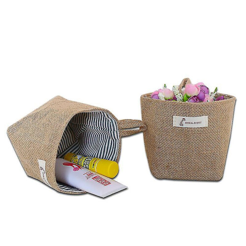 (color 2) 2 Pcs Cotton Linen Mini Hanging Storage Basket Dot Pattern