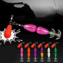 (Red) 90mm Sea Fishing Double Layer Squid Jig Hook Beads Swivels Purple Yellow
