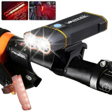(With LD Taillight) Waterproof USB Rechargeable Front Bike Light 4 Modes Red Warning Taillight