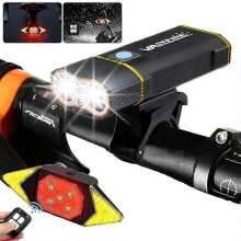 (With Smart Taillight) Waterproof USB Rechargeable Front Bike Light 4 Modes Red Warning Taillight