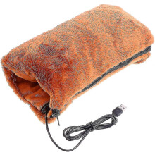 (Brown) 1pc Electric Heated Hand Warmer Pouch Rechargeable Soft Flannel Hand Muffs Brown